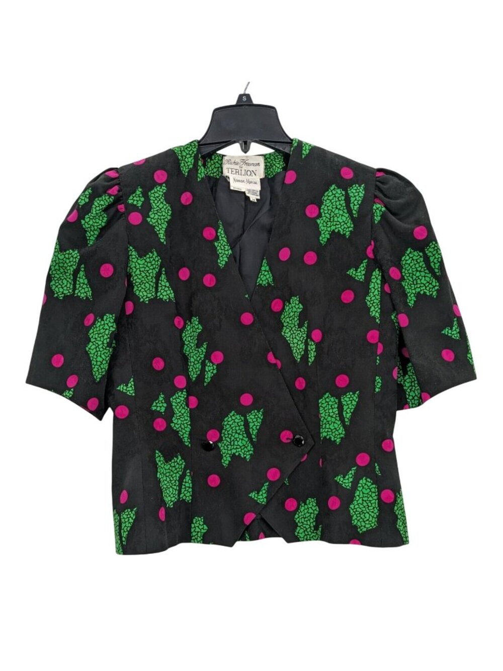 Vtg Rickie Freeman Teri Jon 80s Blazer Puff Sleeve Polka Dot Jacket‎ Occasion 14